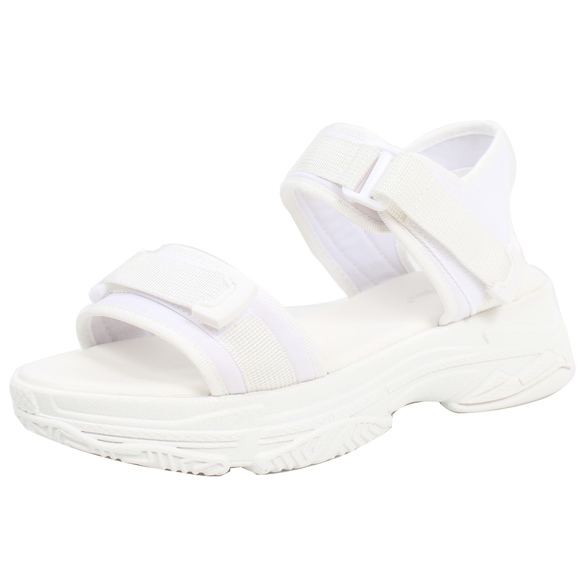 Shoes - White Velcro Straps flatform Wedge Sandal